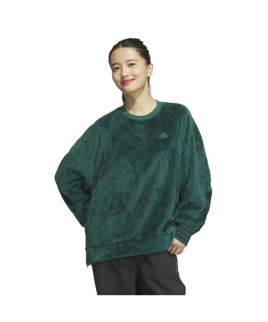 Adidas Beyond the Stripes KTX62 Loose Fit Shaggy Crew Neck Pullover College Green Size Women's Sweatshirt, (JG8138), J/M