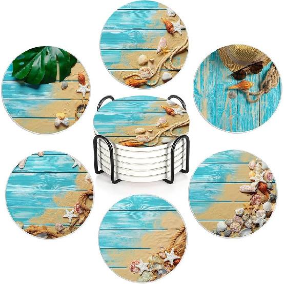 Drink Coasters Set of 6 with Holder, Cute Cats Absorbent Ceramic Coasters with Cork Base,Fit All Cups,Great Gift for Housewarming,Room