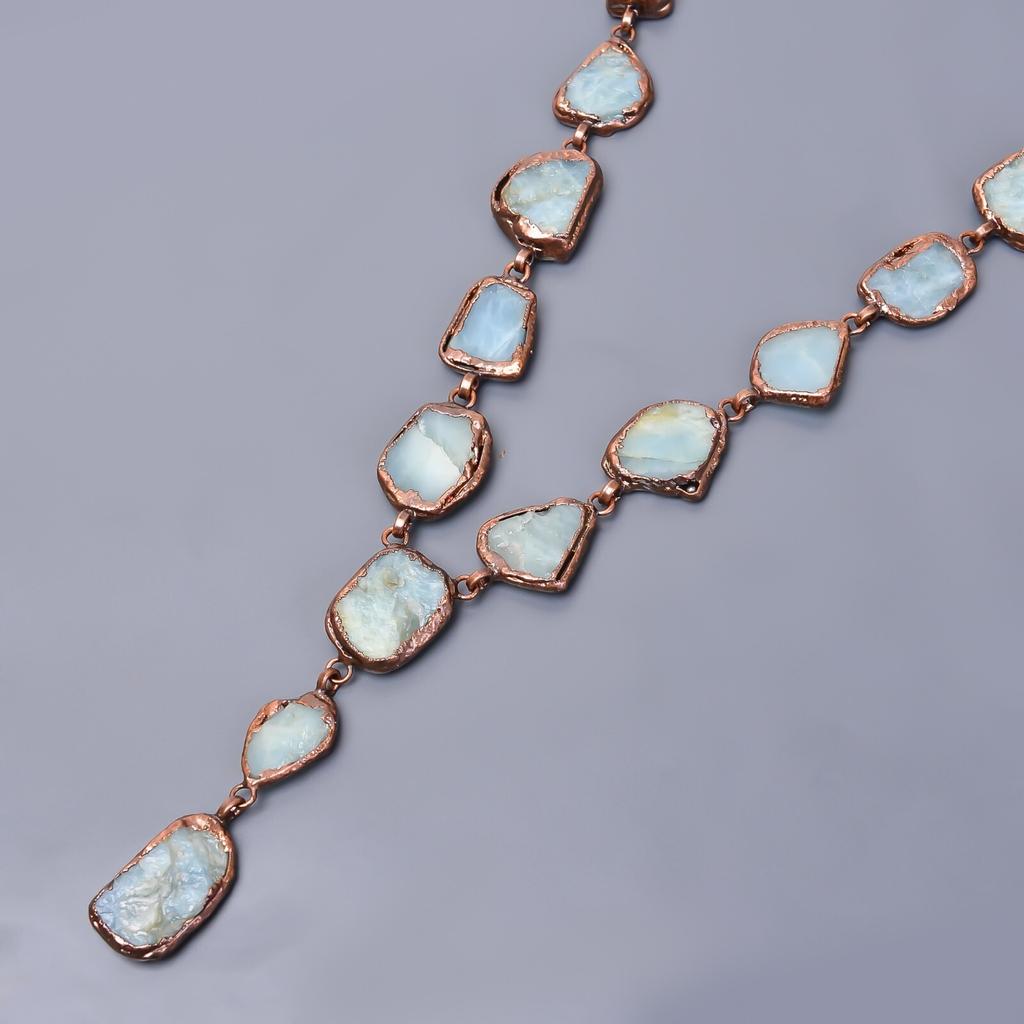 Aquamarine Rough Gemstone Copper Boho Electroformed Birthday Gift Chain Necklace V-23