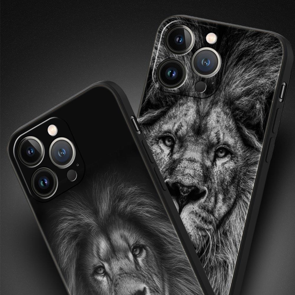 Lion Wild Animals Luxury Phone Case For iPhone 13 15 14 12 Mini 11 Pro MAX XR X SE XS 7 8 Plus Silicone Black Protection Cover