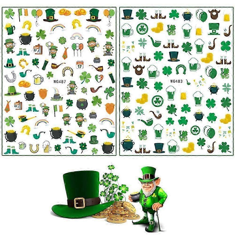 St. Patrick's Day Self-Adhesive Nail Art Stickers Decals Shamrocks Nail Stickers for Nail Supply Clover Leprechaun Dragon Luck of The Irish Nail Decal