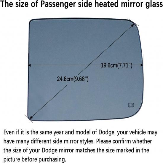 Heated Repl. Glass Right Passenger Side Compatible With Dodge Ram 1500 2500 3500 2009 2010 2011 2012 2013 2014 2015 2016 2018   Tow Flat Mirror Big