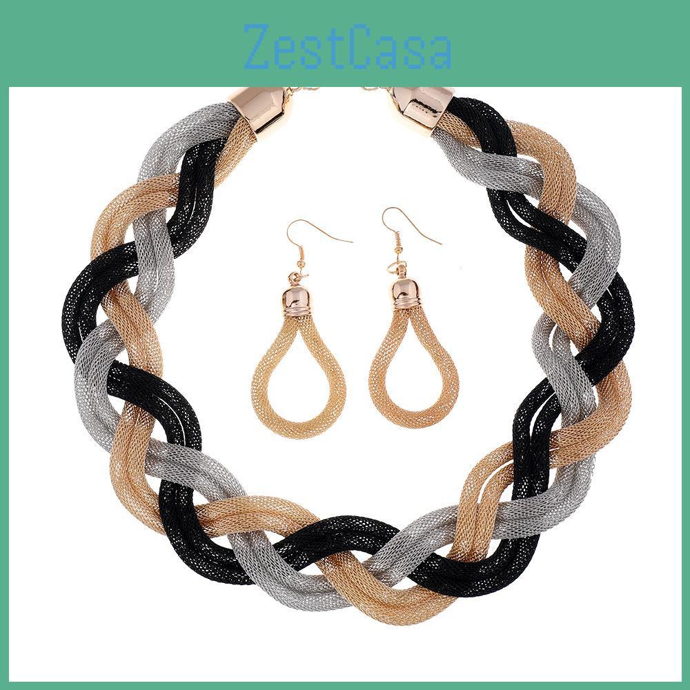 Necklace European Style And Earrings Jewelry Set With Geometric Design Women For