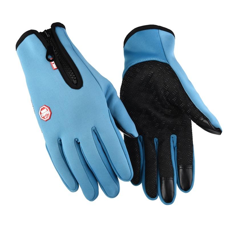 Bicycle gloves full finger touch screen outdoor windproof mens and womens zipper waterproof fleece warm mountaineering ski gloves