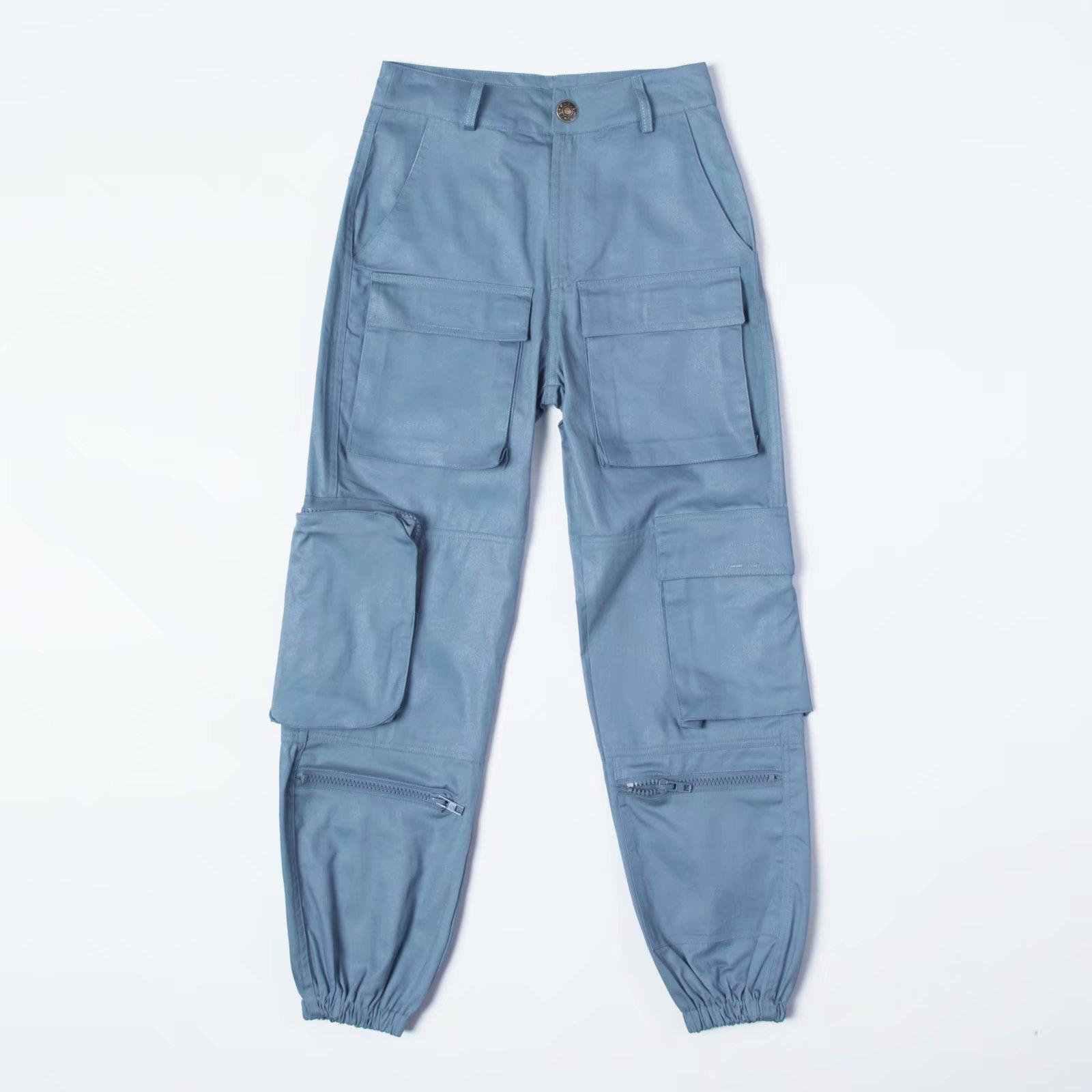 

Уличные брюки с высокой талией в стиле сафари, женские лоскутные брюки-хиппи с карманами, однотонные повседневные мешковатые брюки-карго, черные S синий