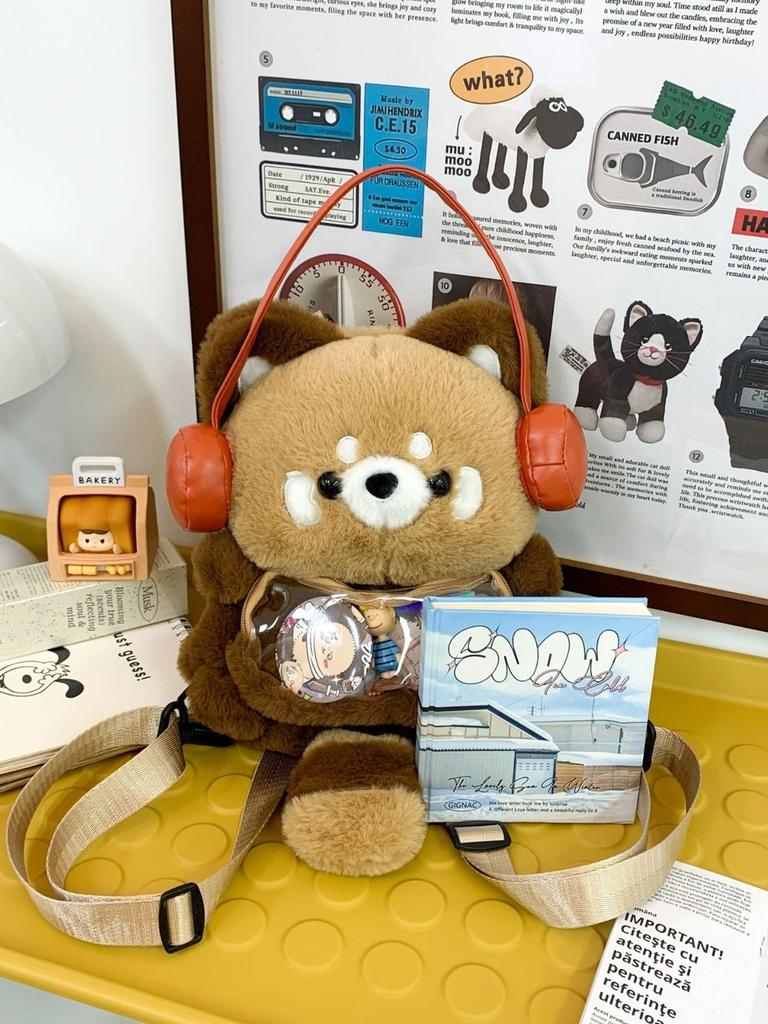 Raccoon Plush Backpack With Nylon Material Soft Serve For Daily Commute And Casual Use