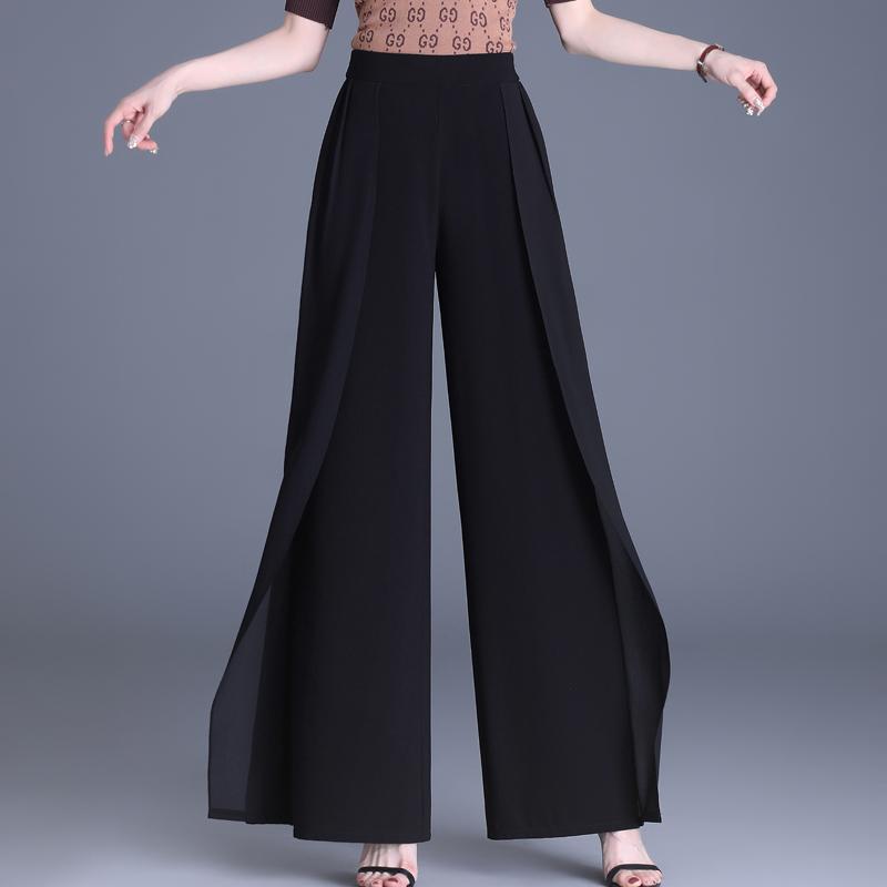 Summer Chiffon Wide Leg Trousers Women Fashion High Waist Pants