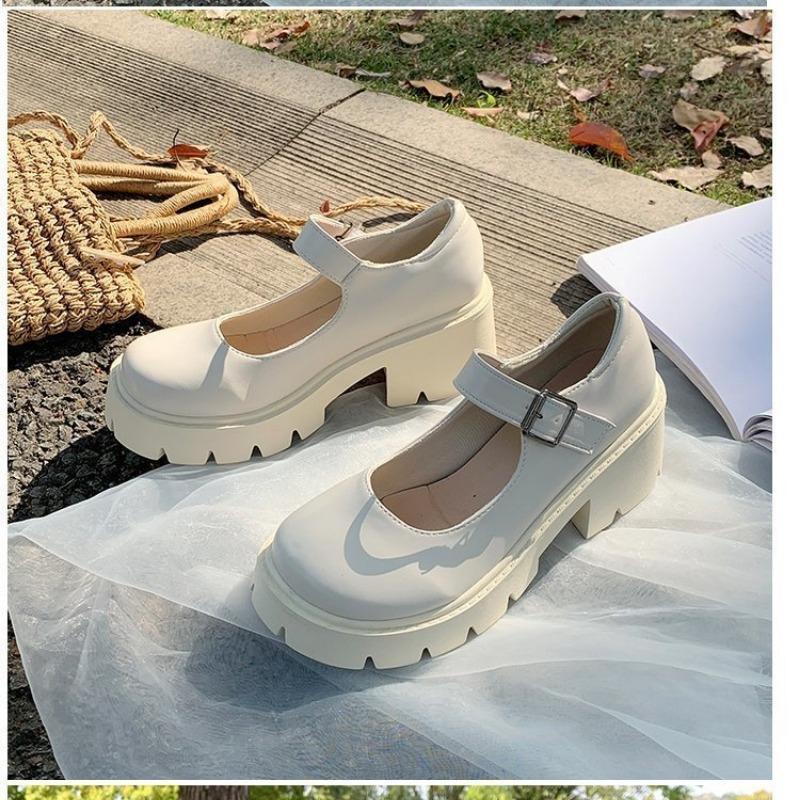 Fashion Patent Leather High Heels Mary Jane Shoes Women Japanese Style Ankle Buckle Platform Pumps Woman Punk Jk Uniform Lolita Shoes 43