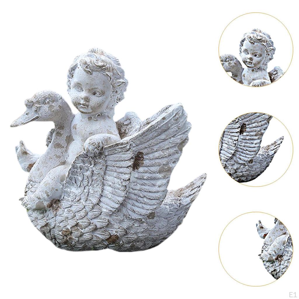 Angel Riding A Swan Garden Statue Yard Art Decor Weatherproof Sculpture Lawn Ornament for Porch