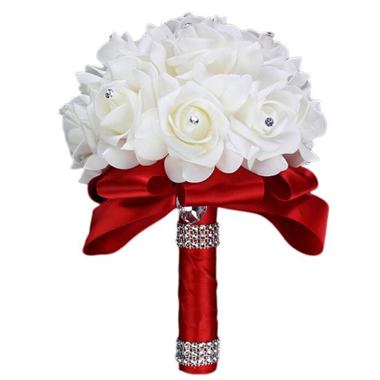 1 Bouquet Bride Bridesmaid Handmade Wedding Party Rhinestone Artificial Flower