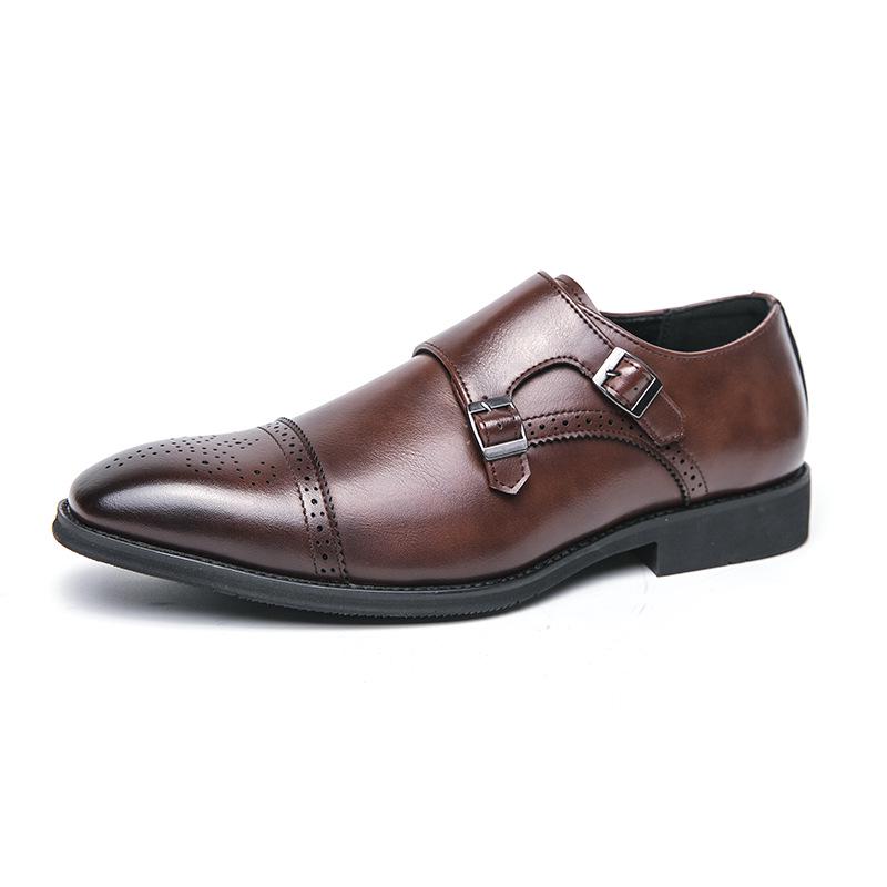 Men s Large Size Fashion Formal Leather Brogue Pointed Toe Casual Shoes Size 45 коричневый