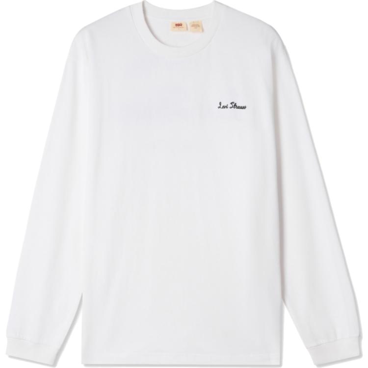 Levis Logo Print Simple Fashion Ribbed Crew Neck Long Sleeve Sweatshirt Men sweatshirt White 002HD-0000
