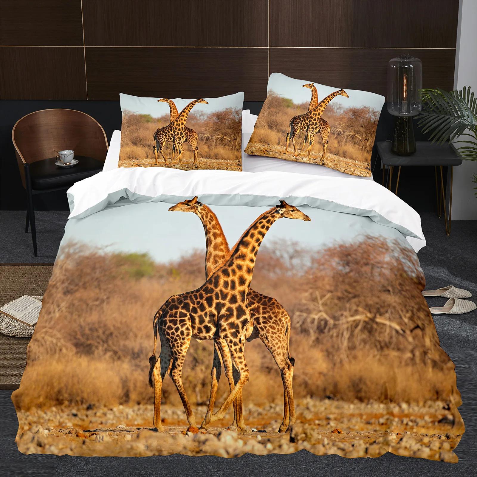

Комплект постельного белья с жирафом, комплект постельного белья в стиле ретро с изображением животных, мягкий и удобный пододеяльник размера King Size 70x133cm 2pcs