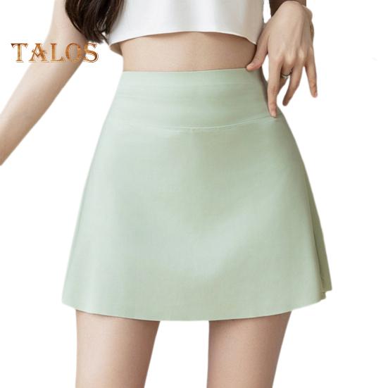 Damskie letnie spodnie do jogi, spódnica z wysokim stanem, jedwabne spodenki z wewnętrznymi częściami zabezpieczającymi i krokiem, gładka spódnica w kształcie litery A