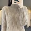 Women’s 100% Pure Wool Cable Knit Sweater - Half-High Neck, Loose Fit, Winter Pullover