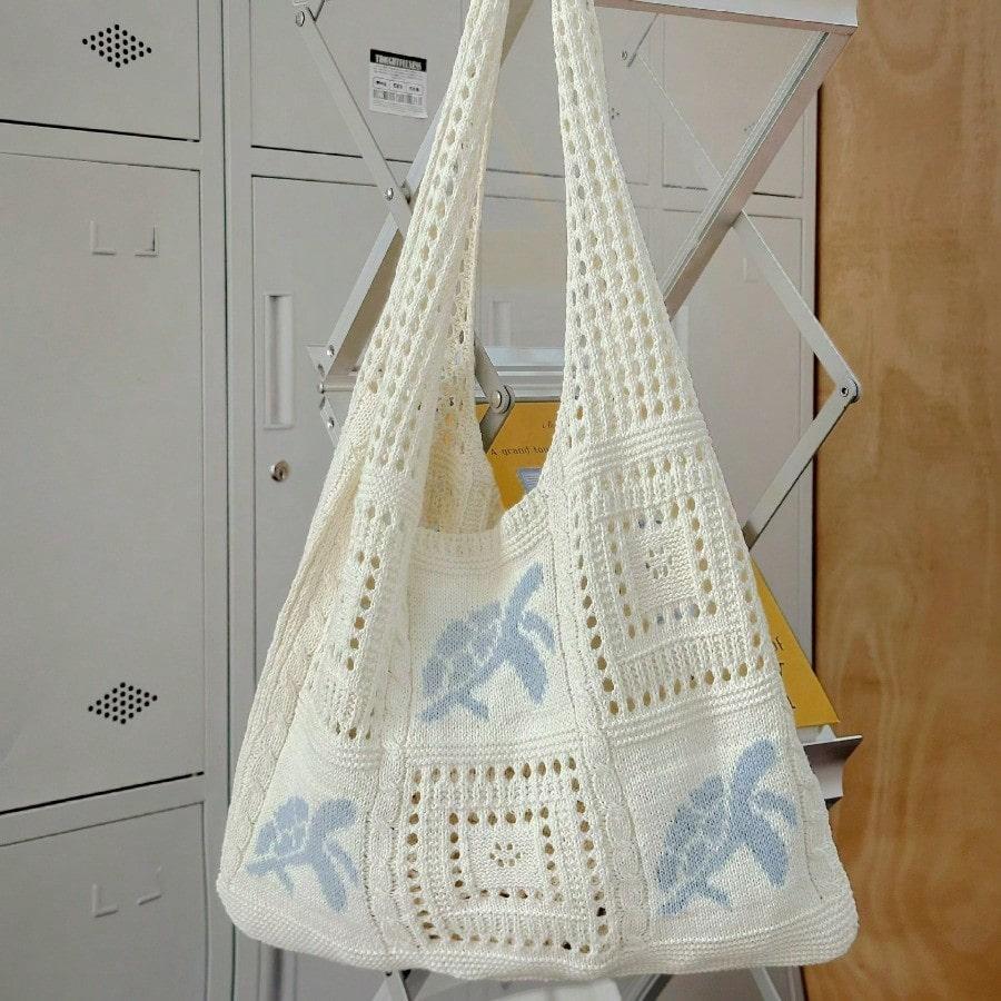 Knitted bag retro hollow handwoven bag shoulder bag turtle pattern women s handbag shopping bag