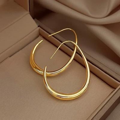 GoldSilver Needle Geometric Oval Hoop Earrings For Women Simple Desgin Earrings Party Wedding Jewelry Accessories