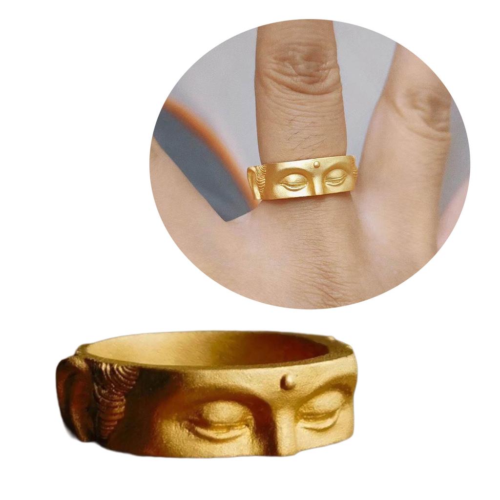 Finger Rings Adjustable Open Rings Buddhas Half Face Rings Accessory Handcrafted Buddhist Jewelry for Women Girl