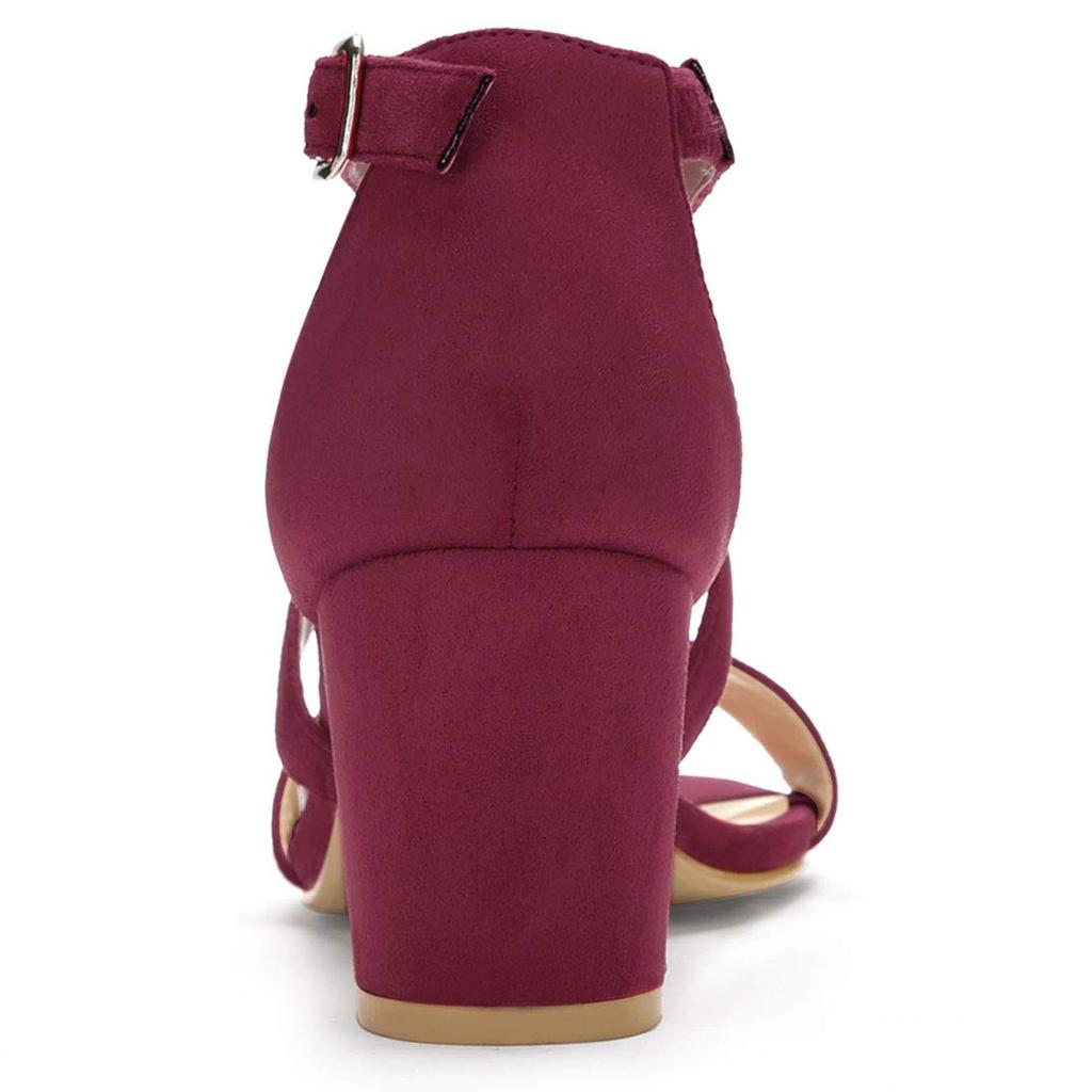 Allegra K Damen Sandalen mit offenem Zeh, mittlerem Absatz und Schnür-Knöchelriemen, Burgunderrot, Größe 26.0cm