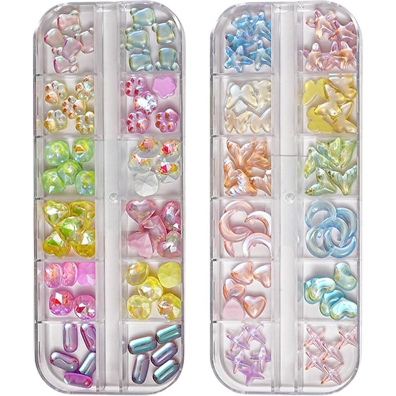2 Box Moon Nails Art Charms Stars Nail Rhinestones Flat Bottom Nail Crystal Gems Nails Art Decorations for Acrylic Nails 1