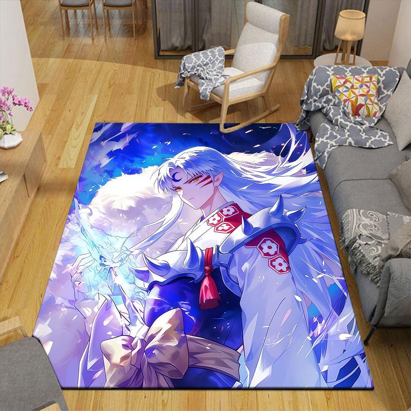Inuyasha Flannel Pattern Square Carpet,Area Rug,Carpet Rug for Living Room Bedroom Sofa Playroom Decor,Non-slip Floor Mat
