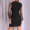 Long Sleeve Women Dress Round Neck Elegant Zipper Design Charming Polka Dot Mesh Party Dress for Party
