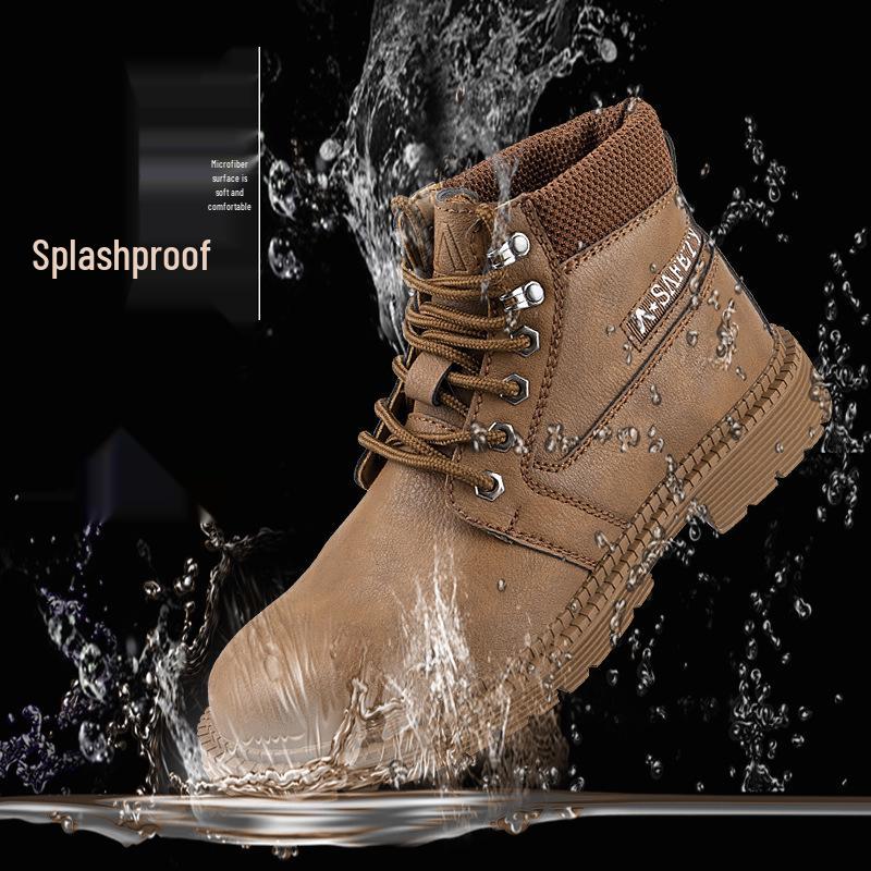 Chaussures de travail montantes pour hommes à embout en acier, Anti-écrasement, Anti-perforation, Antidérapantes, Résistantes à l'usure, Semelle en tendon de bœuf