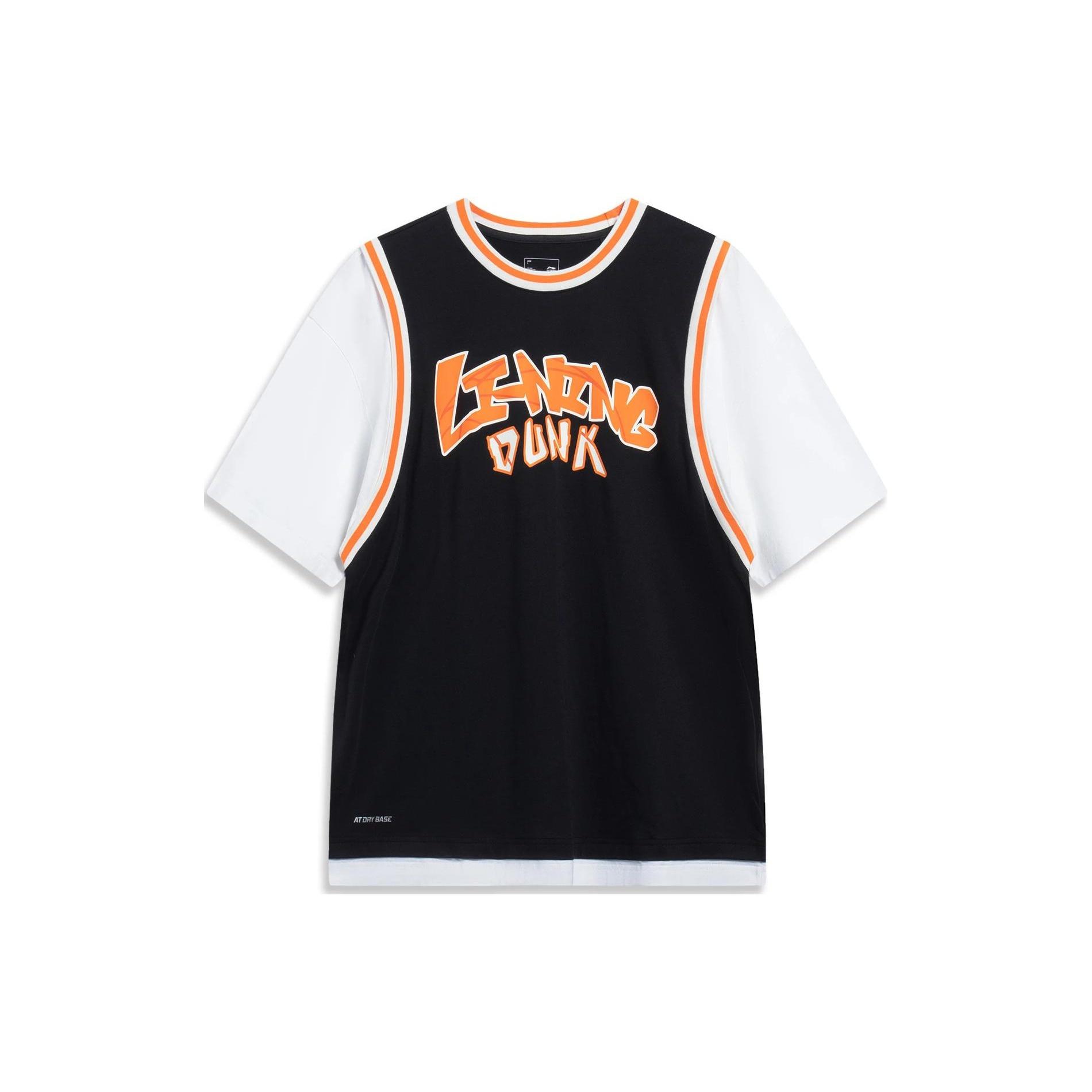Li-Ning Hoops Graphic Faux Two Piece T-shirt Black White Men s AHST573-1 L