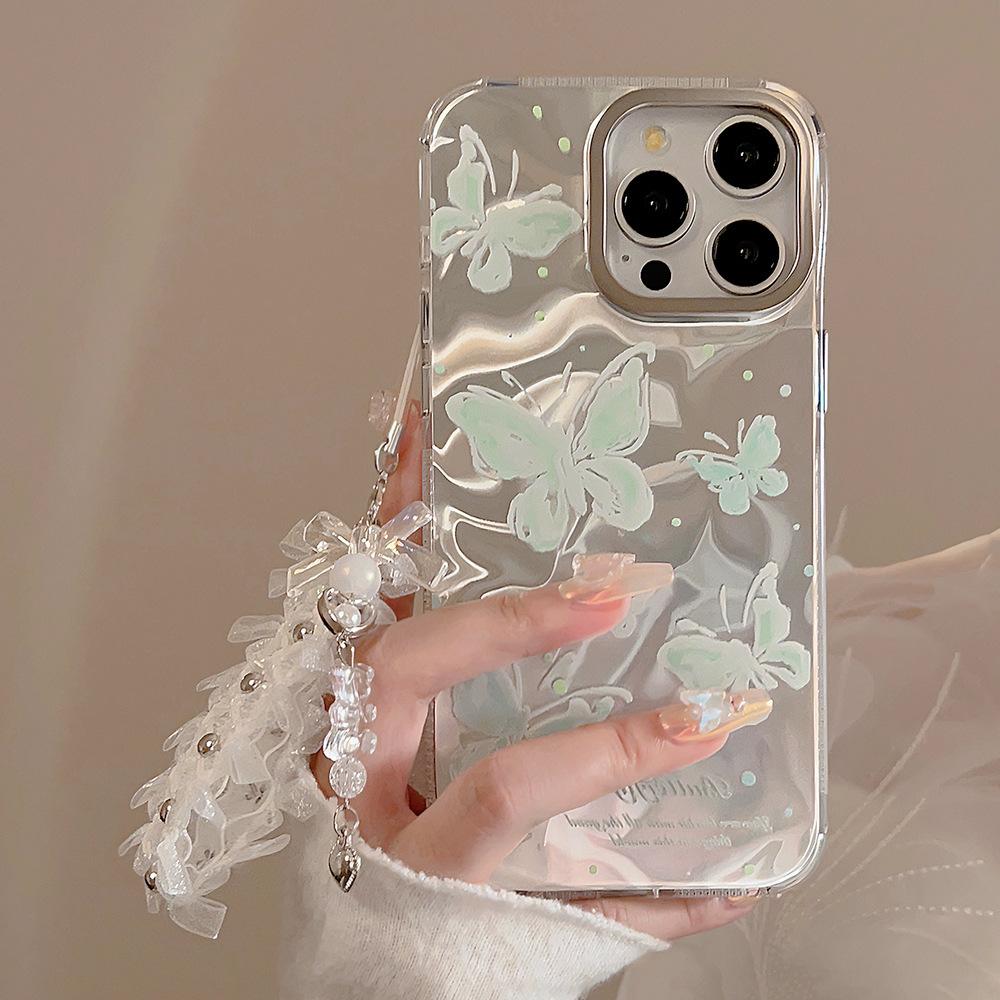 Mint Green Water Ripples Butterfly Suitable for Iphone16 Apple 15 Mobile Phone Case 13promax Fairy 11 Chain 14