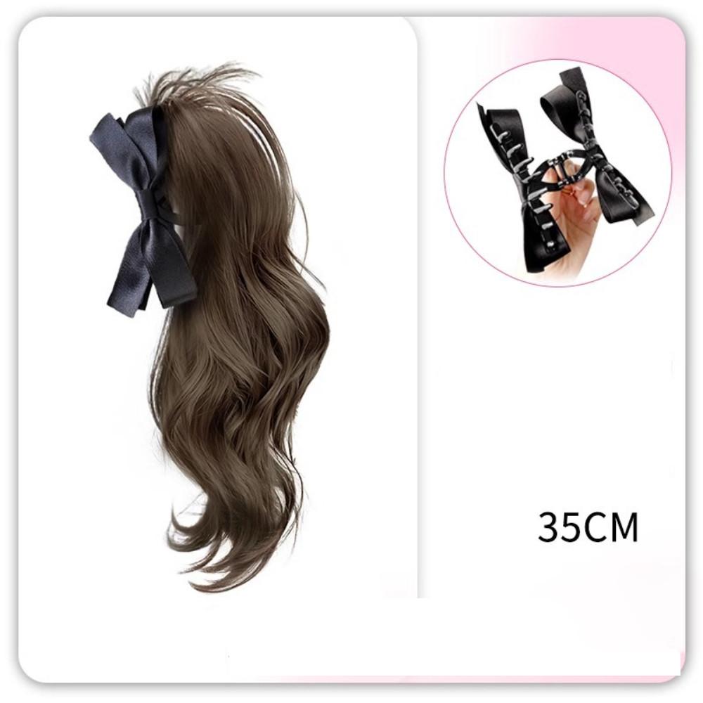 Women's Clip-on Synthetic Wig Bow Half-tied Ponytail Curly Hair Gentle Versatile Shark Clip Wig Fluffy Hair Growth Simulation
