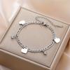Heart Clear Zircon Charm Bracelet Stainless Steel Gold Women Figaro Chain Bracelets Jewelry Gift