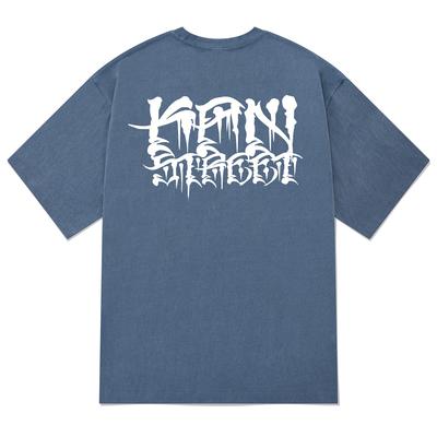 KAN6312 Ktpn0183 Dark Lettering Pigment Short Sleeve T-Shirt - Blue