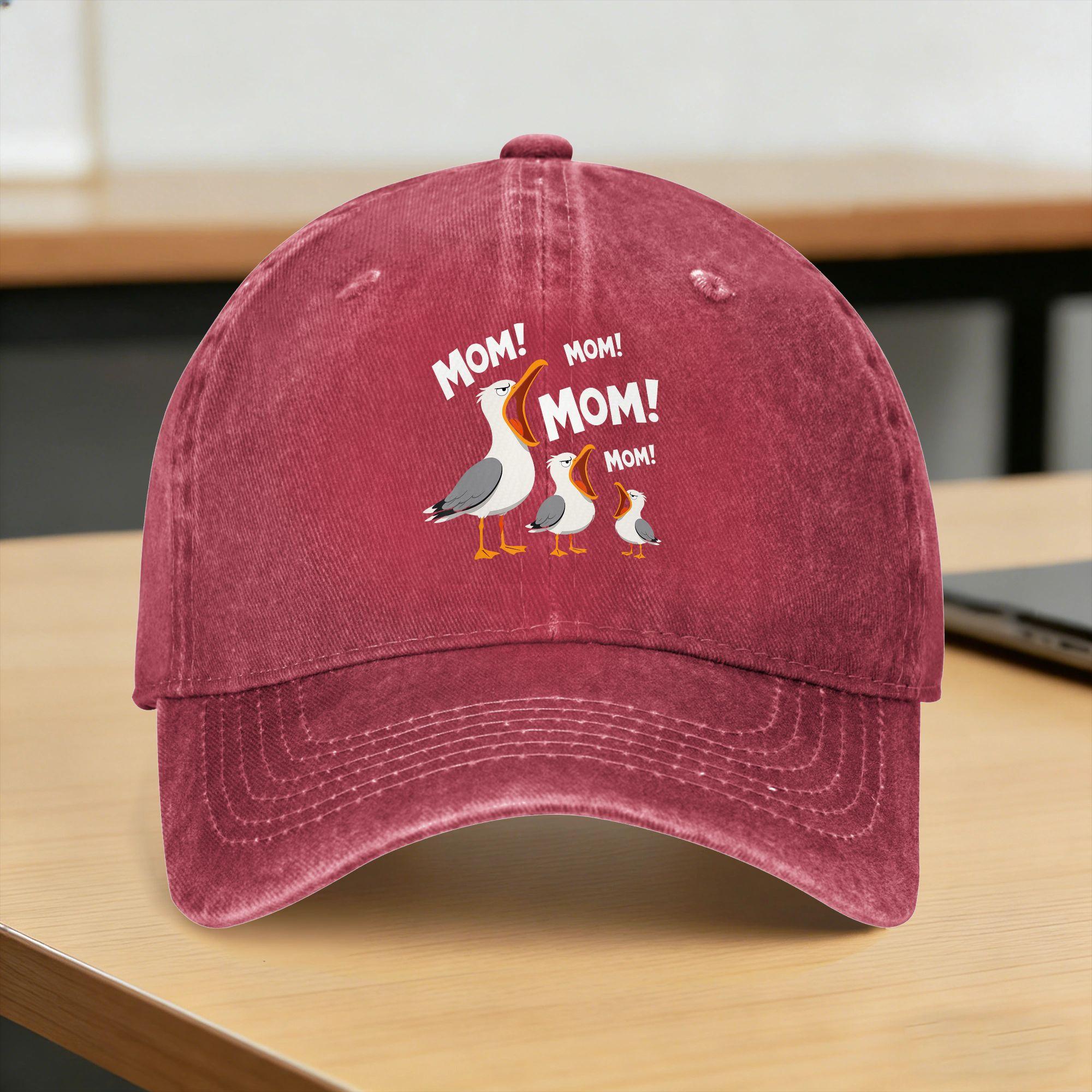 Washed Baseball Cap Mom Seagull Funny Mama Seagulls Mothers Day Spring Trucker Hat For UnisexTeens Camping Sun Snapback Cap One Size
