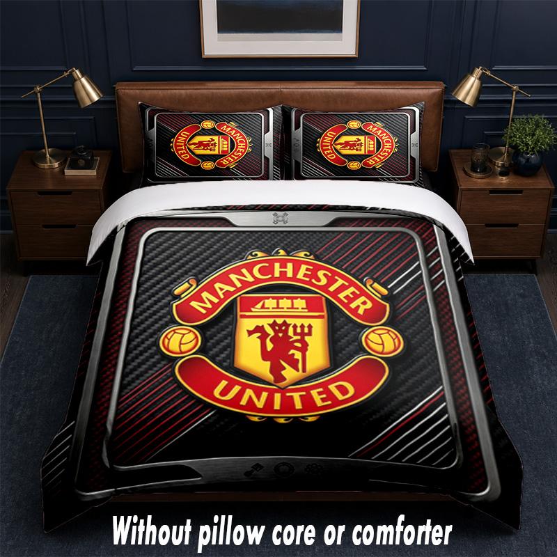 Manchester United Diseño Juego de Cama Ropa de Cama 1 Funda Nórdica + 2 Fundas de Almohada Suave Transpirable Ropa de Cama para el Hogar