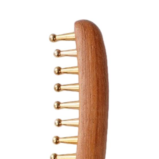 Copper Massage Brush, Gua Sha Comb with Wood Handle And Brass Balls, Brass Massage Tool, Facial Massager for Face, Jawline, Scalp, Eye Care, Body