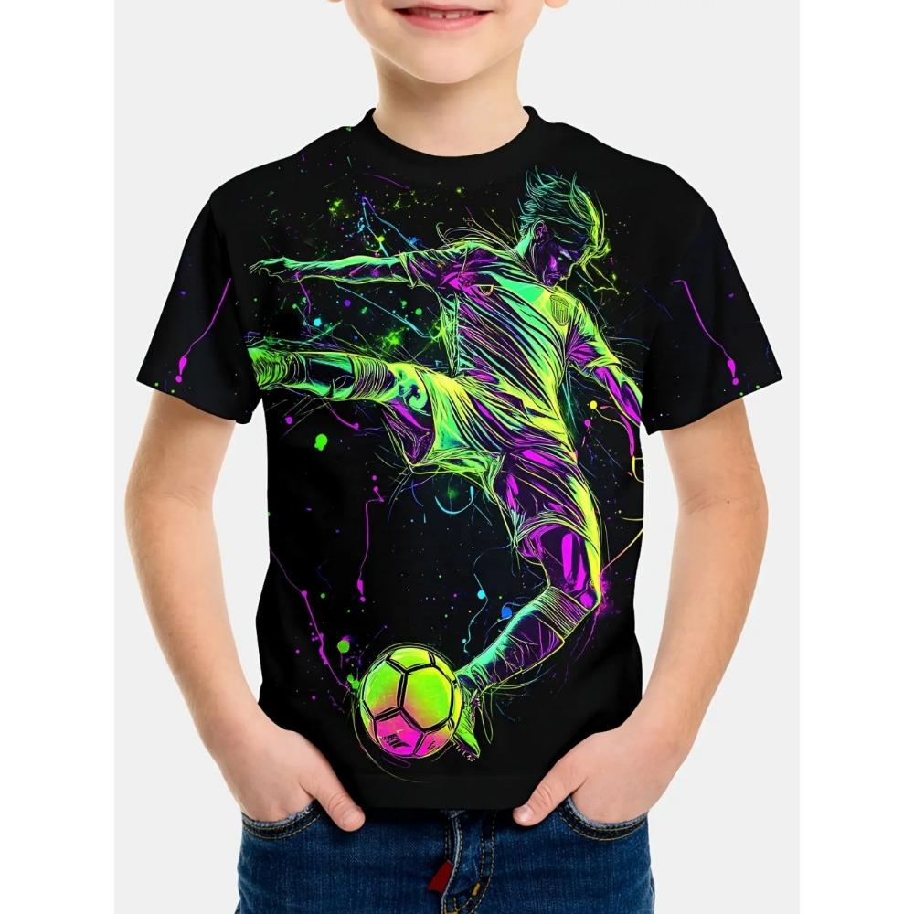 Summer Children's Clothing Boy Fashion Versatile Football Pattern Print T-Shirt for Boys Casual Street Short Sleeve Boys Clothes