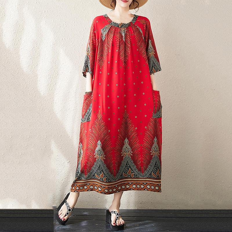 

XITAO Print Folds Half Sleeve Dress ZMY1103 One Size зелений