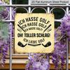 2D Flat - 1pc Vintage German Golf Quote Aluminum Plaque, "Ich Hasse Golf... Oh Toller Schlag! Ich Liebe Golf" Funny Golf Lettering Sign, Retro