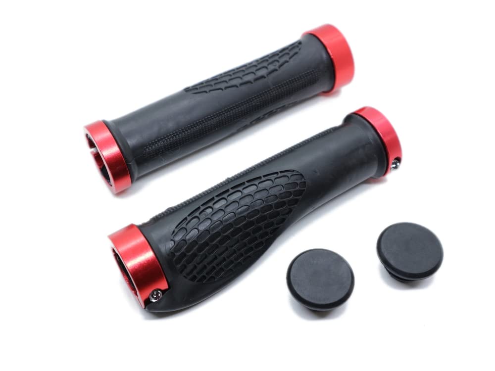Beatus Ergonomic Handlebar Grips for Mountain Left and Right Rubber Type A Bikes, Set, Grips, (Red)