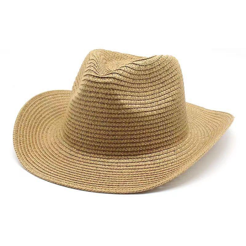 New American straw hat, western denim warped edge, spring and summer thin top hat performance jazz hat, beach hat