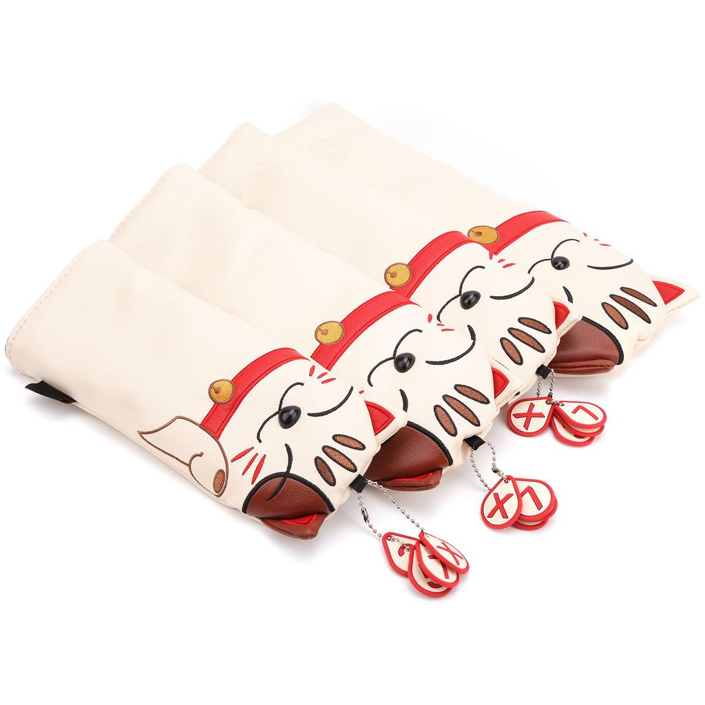 4pcs Waterproof PU Golf Headcovers Cute Cartoon Cat #1 #3 #5 UT Golf Club Protector