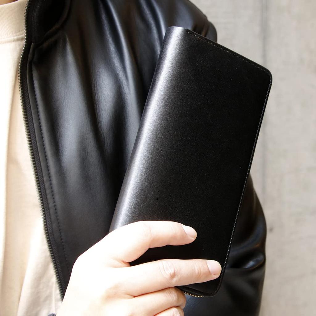 Herren Slim Langbörse, HACOBUNE2.0 BELLVO (SCHWARZ), Hergestellt aus echtem Tochigi-Leder von YKK, Rundum-Reißverschluss, Große Kapazität, Anti-Skimming,