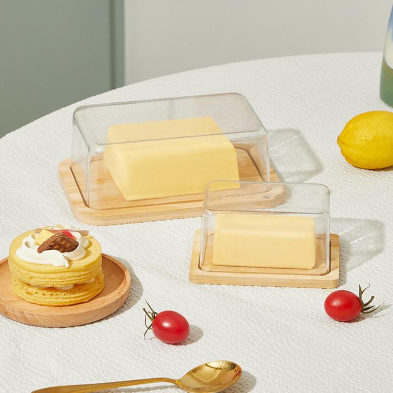 Countertop Bamboo Butter Dish Plate With Transparent Acrylic Lid Kitchen Storage Butter Container Box Butter Tableware