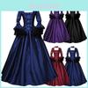 Elegantes 2020wish Mittelalterliches Spitzen-Patchwork Glockenärmel Langes Kleid für Vintage-Stil