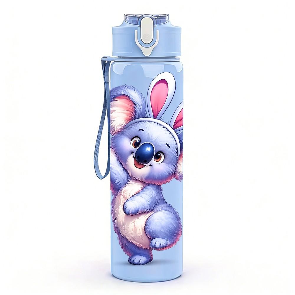 1PC Purple Easter Bunny Cartoon Print 750ml Color Plastic Sports Water Bottle Leakproof Flip Straw Lid Suitable for Sports Office Home Use