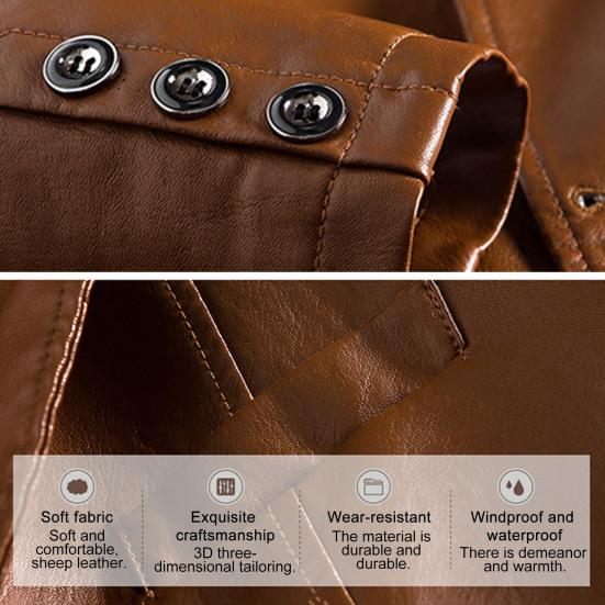 Suit Coat Faux Leather Turn-down Collar Cardigan Solid Color Men Formal Jacket for Meeting