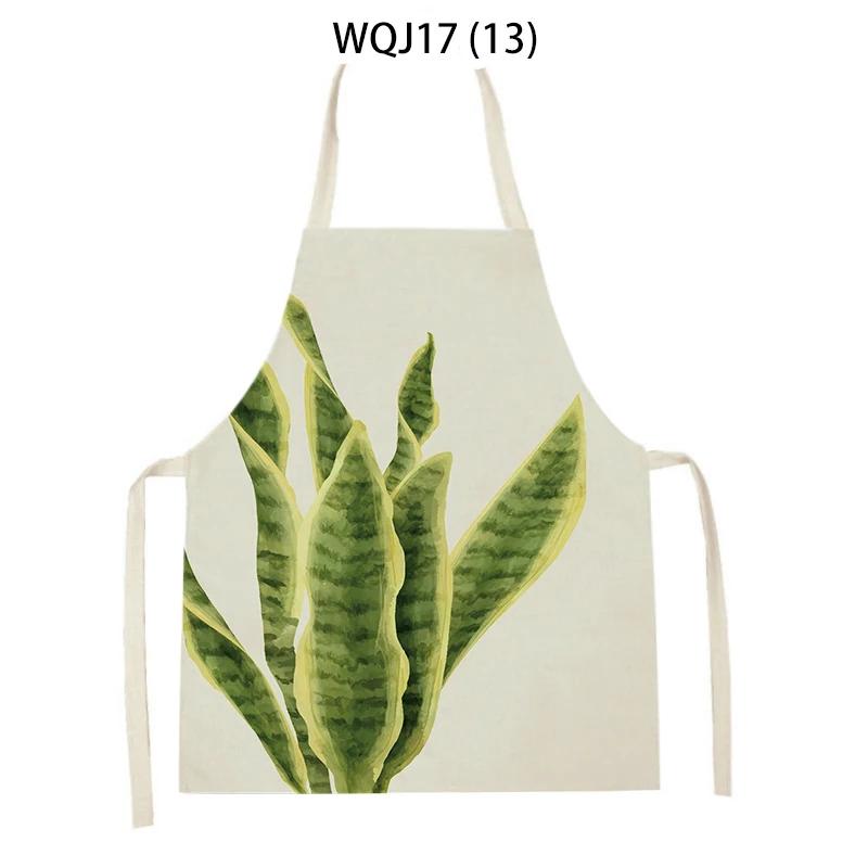 Flower Leaves Pattern Kitchen Aprons Home Cooking Linen Sleeveless Aprons Plants Style Household Sleeveless Cleaning Pinafore