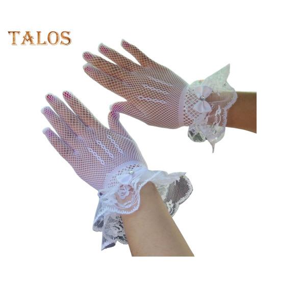 1 par ballhansker for kvinner Gjennomsiktig blonderbue Faux Pearl Dekor Hollow Out Fishnet volangkant Tynn Helfinger Forestillinger Brude Bryllupshansker