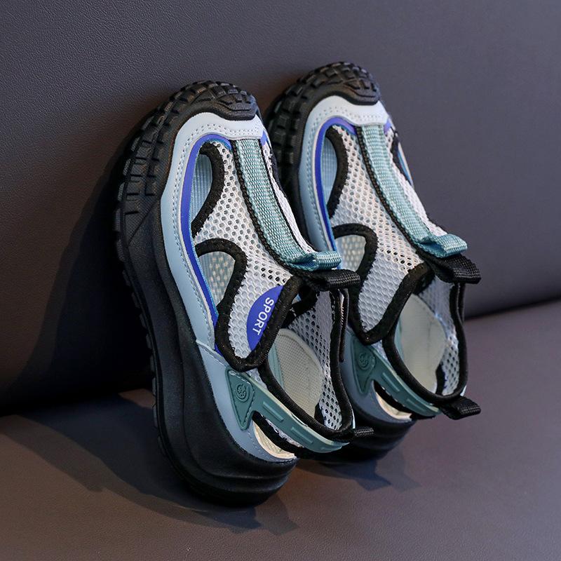 Boys Girls Sports Sandals Mesh Breathable Kids Cause Shoes Toes Capped Soft 2025 Summer New Children Beach Shoes Hollowed-out