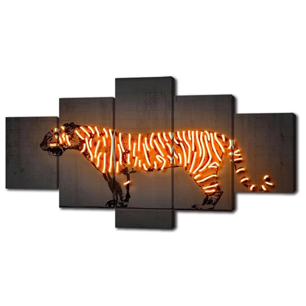 

Abstract Picture Printed Painting 5 Pcs Animal Fire Tiger Modular Poster Wall Art for Living Room Home Decor No Framework Canvas 20x35 20x45 20x55cm